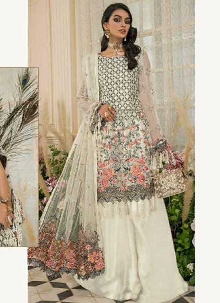 Off White Colour RAMSHA R 467 NX Heavy Georgette With Embroidery Wedding Wear Pakistani Salwar Kameez R-467-A